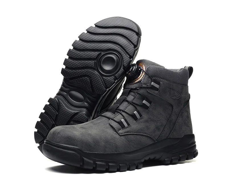 High Top Work Shoes Men Rotary Button Slip Resistant Safety Shoes Water Resistant Work Sneakers Anti-Puncture Anti-smash Shoes