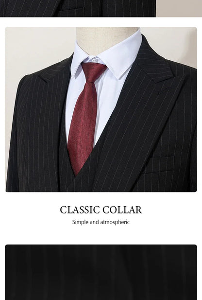 High-quality striped suits for men slim fit luxurious and elegant men's business suit 3-piece set party full men's suit