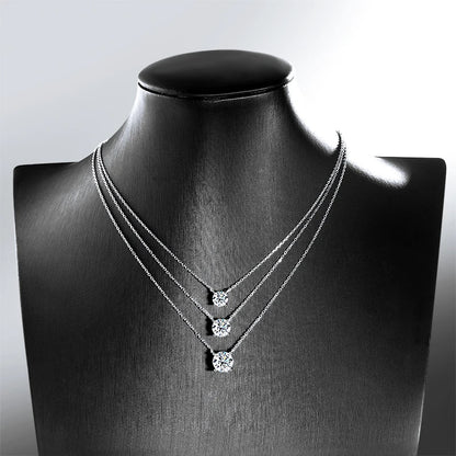 Colar Feminino de Moissanite Banhado a Ouro Branco 1-10 CT Clássico com Pingente de Quatro Garras Joia de Casamento em Prata Esterlina 925