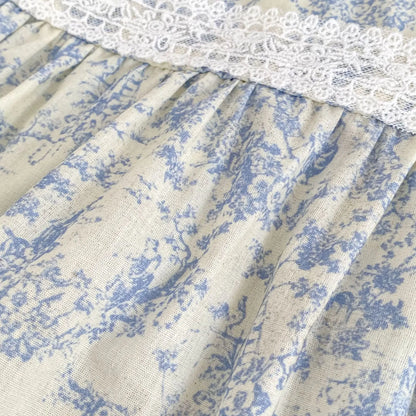 2026 Novo Vestido de Verão para Meninas Crianças 2-6 Anos Vestido de Manga Curta Bufante Estampa Floral Gola Franzida Algodão Doce