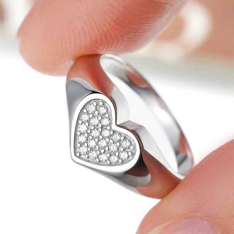 1.2mm Heart All Moissanite Rings for Women Sparkling Luxury Quality Fine Jewelry S925 Sterling Silver Plated 18k Band