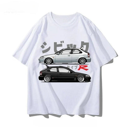 Honda Civic Motorcycle Short-sleeved Classic Modified Car Culture JDM Car Racing Fan T-shirt Club Men's Top