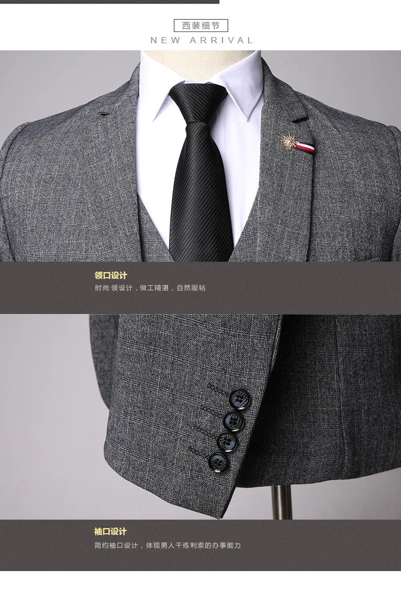 S-6XL Jacket Vest Pants Casual Plaid Retro Business Men's Suit 3Pcs or 2Pcs Set Groom Wedding Dress Blazer Waistcoat Trousers