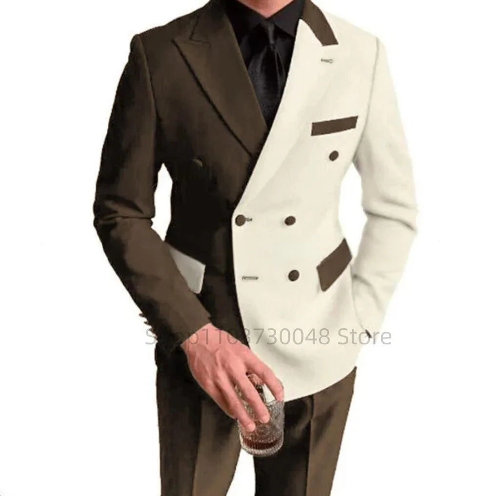 2PCS Fashion Wedding Men Suits Slim Fit Peak Lapel Double Breasted Blazer Pants Set for Party Prom Formal Business Men Clothes