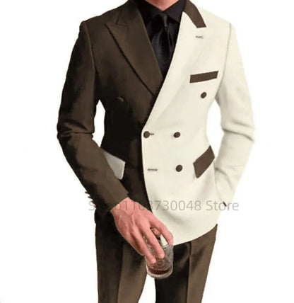 2PCS Fashion Wedding Men Suits Slim Fit Peak Lapel Double Breasted Blazer Pants Set for Party Prom Formal Business Men Clothes