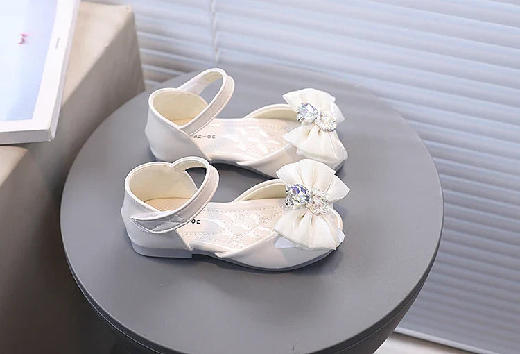 Girl's Fish Mouth Shoes with Rhinestone Bear Decos Prom Party Sandals for Kids Girl Nice Butterfly-knot Students Footwear I10281
