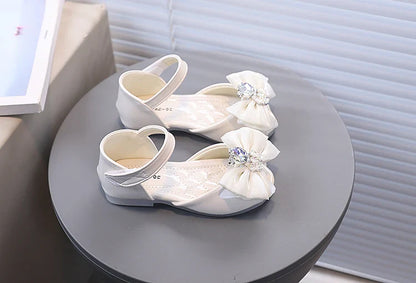 Girl's Fish Mouth Shoes with Rhinestone Bear Decos Prom Party Sandals for Kids Girl Nice Butterfly-knot Students Footwear I10281