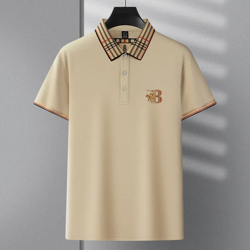 Summer novel men's high-end lace collar B-shaped short sleeved polo shirt, comfortable and casual business T-shirt