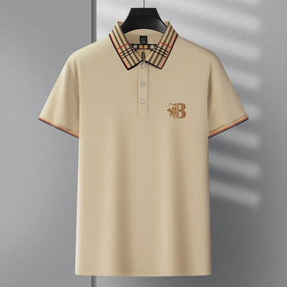 Summer novel men's high-end lace collar B-shaped short sleeved polo shirt, comfortable and casual business T-shirt