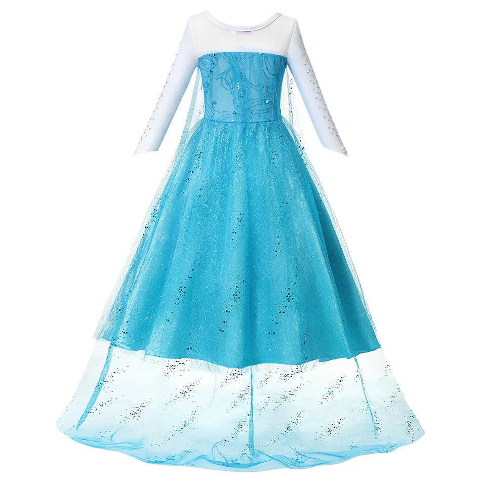 2026 Frozen Elsa Snow Queen Princess Dress Up Girls Fancy Costume Kids Role-play Carnival Children Birthday Party Dresses
