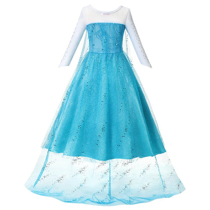 2026 Frozen Elsa Snow Queen Princess Dress Up Girls Fancy Costume Kids Role-play Carnival Children Birthday Party Dresses