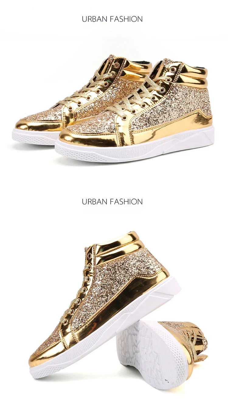 Man High Top Sneakers Luxury Glitter Men Ankle Boots Fashion Non-slip Casual Shoes High Quality Hip Hop Men Boots 2024