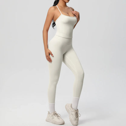 Halter Yoga Top Set Fitness Gym Suit Training Sleeveless Sport Gym Tops Crossover Back Sports Underwear  Tummy Control Slimming