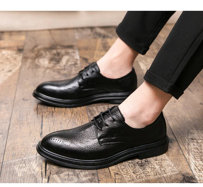 Luxury Men Brogue Dress Shoes Men Suit Casual Shoes Formal Business Leather Shoes Men Brown Wedding Italian Banquet Shoe Size 46
