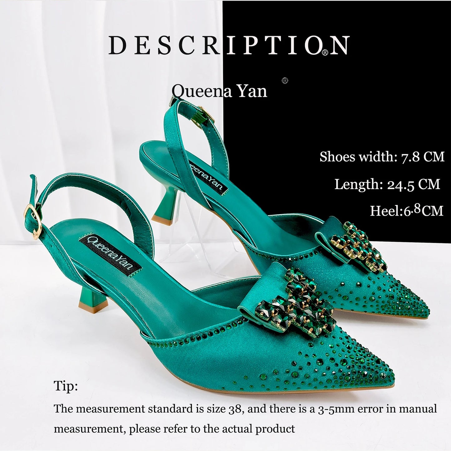 Elegant Green Handbag Medium Heel Shoe Set with Exquisite Handmade Metal Decoration Accents for Wedding & Parties