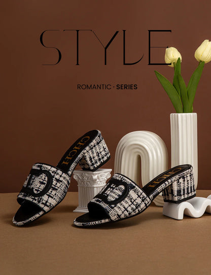 Slippers New summer Brand Fabric Low Heel Sandals Outdoor Business Commuter Women's Shoes 2024