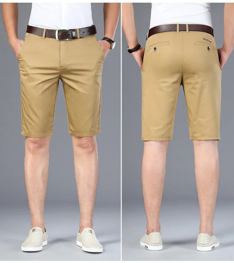 6 Colors Casual Shorts Men Summer New Fashion Business Straight Elastic Thin Short Pants High Quality Male Clothes Khaki Beige