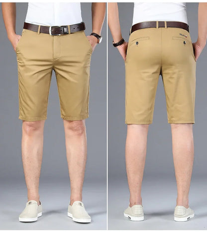 6 Colors Casual Shorts Men Summer New Fashion Business Straight Elastic Thin Short Pants High Quality Male Clothes Khaki Beige