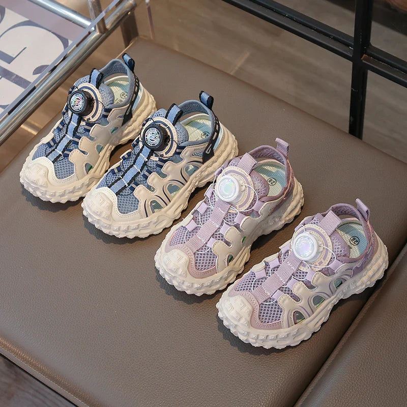 Children's Sports Sandals 3-18 Years Old Blue Hollow Breathable Boys Girls Casual Shoes Light Purple Soft Non-slip Kids Sneakers