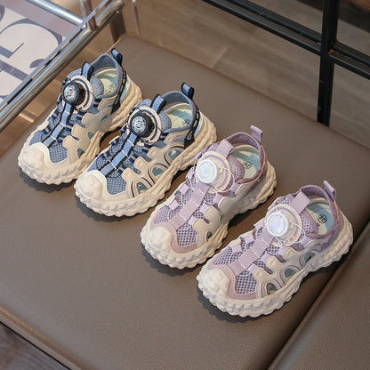 Children's Sports Sandals 3-18 Years Old Blue Hollow Breathable Boys Girls Casual Shoes Light Purple Soft Non-slip Kids Sneakers