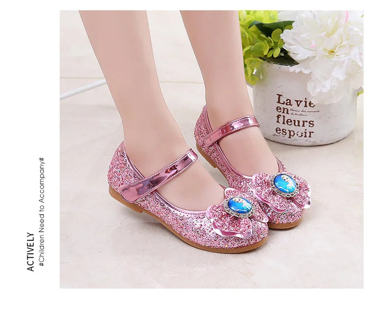 Frozen Girls Princess Shoes Spring and Autumn Flat Paillette Shoes Children's Soft Sole Baby Casual Shoe Party Shoes