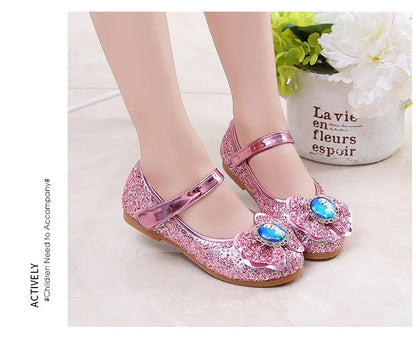 Frozen Girls Princess Shoes Spring and Autumn Flat Paillette Shoes Children's Soft Sole Baby Casual Shoe Party Shoes