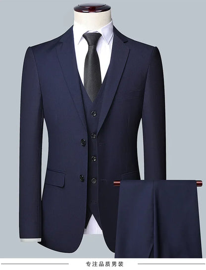 Suit  Outdoor Gentleman Solid-color Men's Fashionable Formal Business Wedding Hosting Banquets Casual and Fitted Gentle Suit