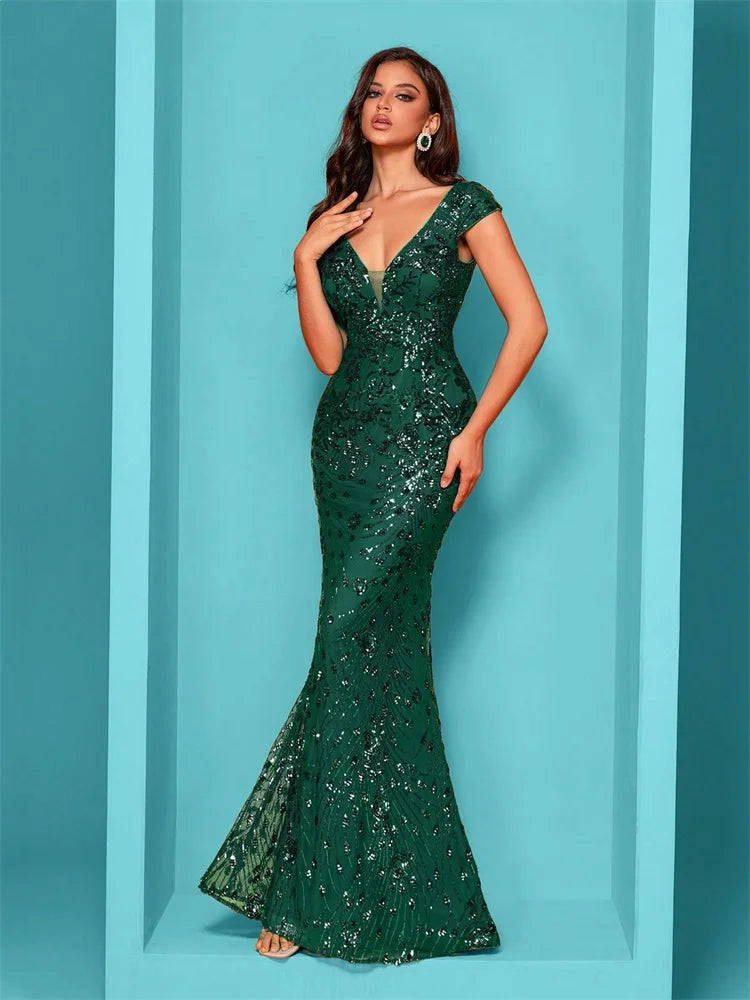 Elegant Champagne Evening Dress For Women Long 2024 Luxury Mermaid Formal Sequins Prom Wedding Party Cocktail Dresses