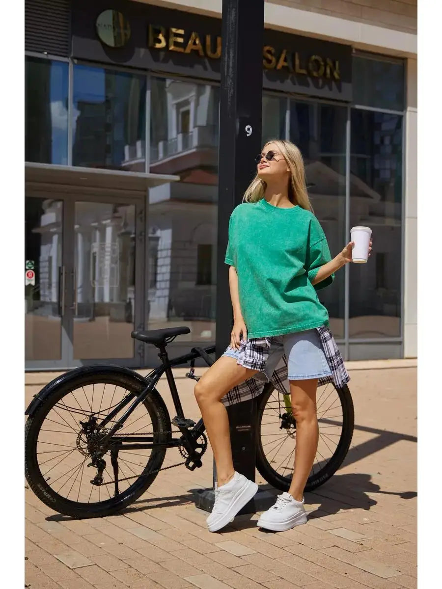 Fashion Women Cotton Solid Washed T-shirts Loose O-Neck Tee Shirts Street Casual Comfortable Short Sleeve Tops Female Clothes