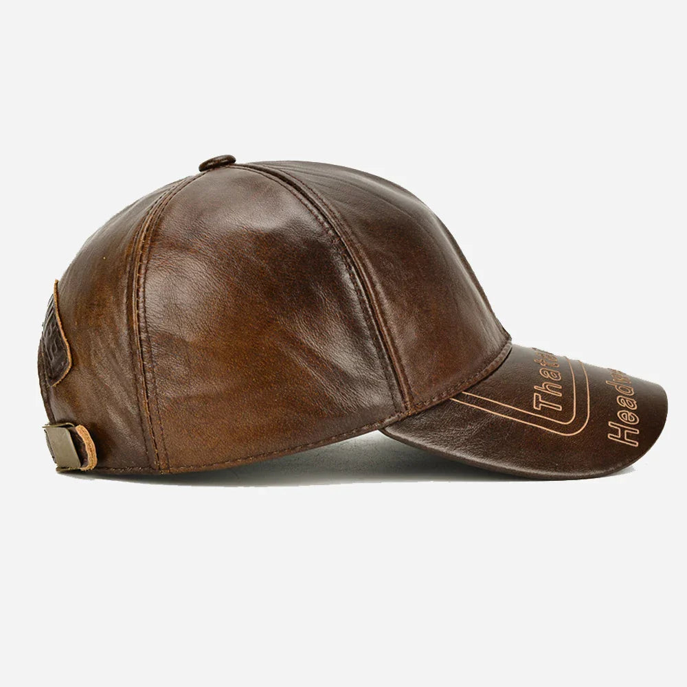 Fashion Men Genuine Cowhide Leather Baseball Cap Casual Real Leather Hat Autumn Winter Real Cowhide Leather Ear Protection Caps
