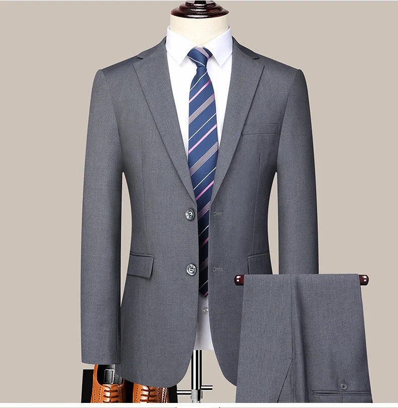 Men's Slim Fit Two-Button Wedding Suit Korean Style Business Formal Two-Piece Set with Trousers High-Quality 2025