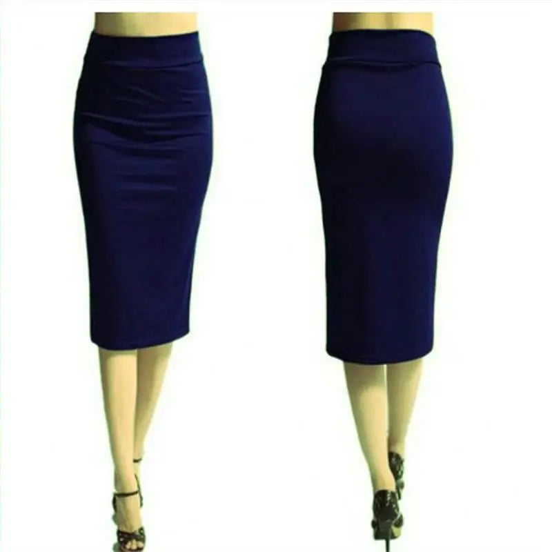 Women Pencil Skirt New Ladies Office Stretch Bodycon Midi Skirt Female High Waist Mid-Calf Jersey Skirts Puls Size XL