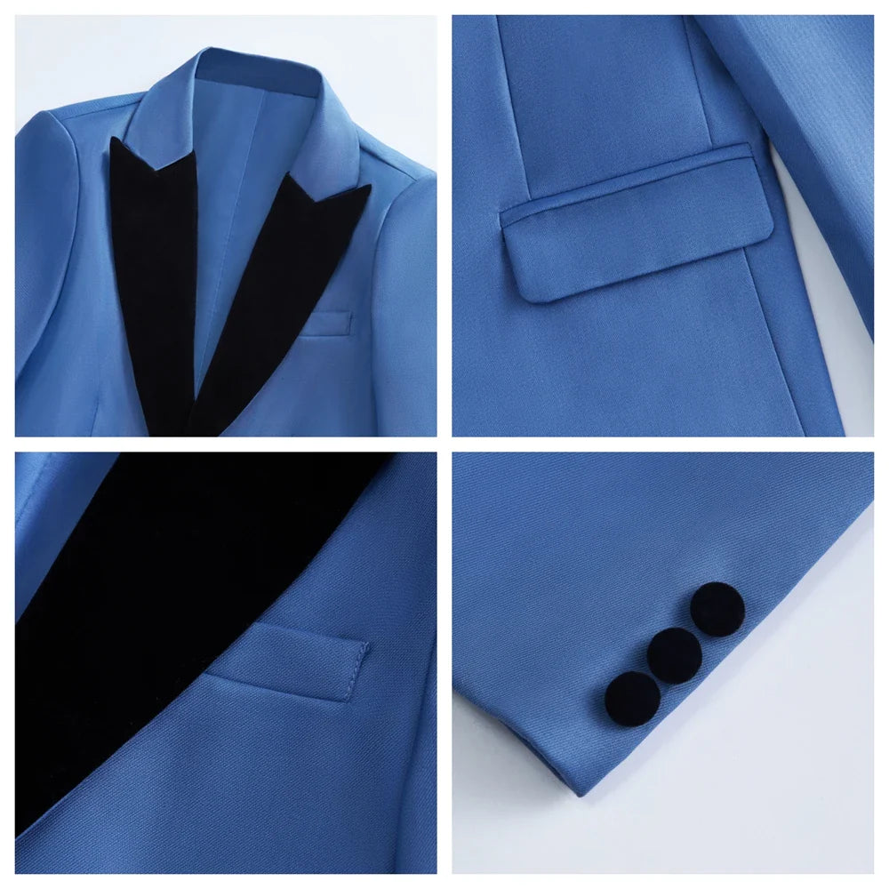 2025 Hotest Boys Formal Suit Set with Velvet Collar - One Button Blazer Vest Pants Bowtie - 3-14 Years Kids Graduation Tuxedo