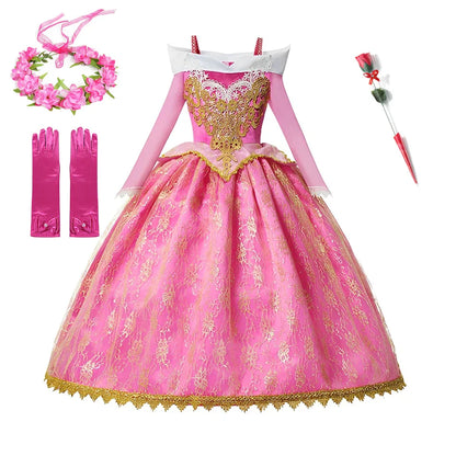 Girls Sleeping Beauty Aurora Cosplay Princess Dress Kids Rapunzel Frozen Elsa Cinderella Costume Party Clothing 2-10Years