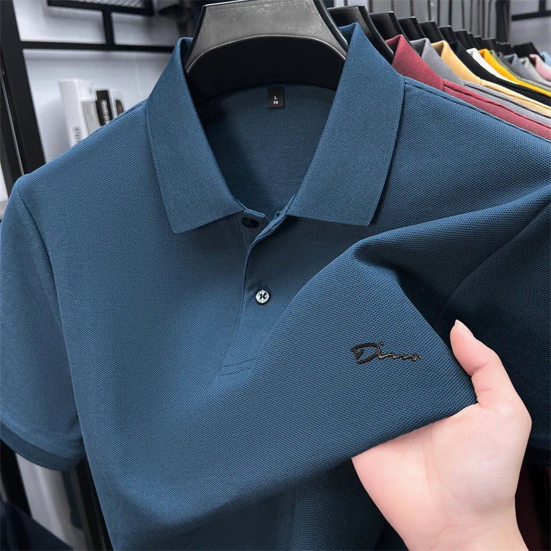 cotton100% hot sale men's new short sleeve polo shirt summer lapel letter printing ventilate t-shirt business classic mans wear