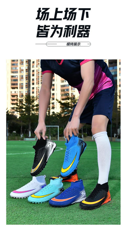 High Top Men Soccer Shoes Professional Football Boots Breathable Wear Resistant Training Match Sneakers Non Slip for Adult Sport