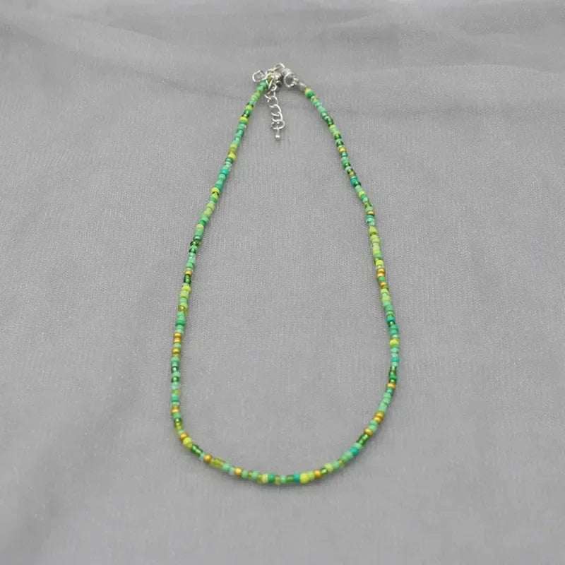 Handmade Rainbow Seed Beads Simple Choker Necklace Candy Color Neck Chain Women's Wild Sweet Colorful Collar Jewelry