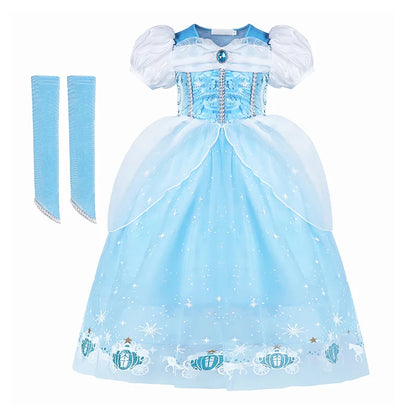 Cinderella Princess Cosplay Dress for Girl Kids Ball Gown Sequin Carnival TUTU Puff Mesh Clothing for Birthday Gift Purim Dress