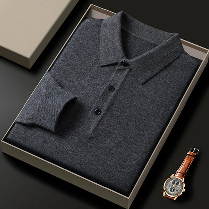 Fashion luxury knitted long sleeve polo shirt men's autumn new trend simple solid color soft skin friendly comfort lapel sweater