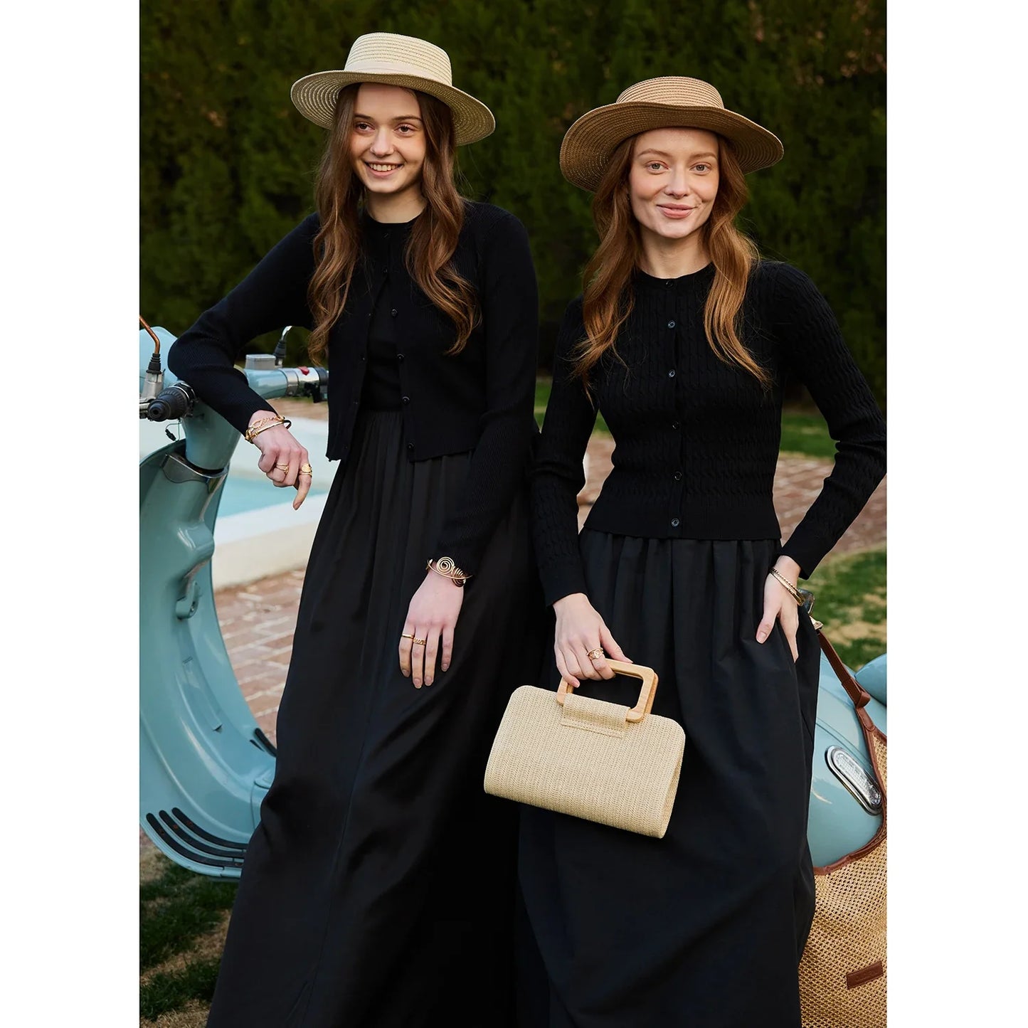 Women Sleeveless Dress Elastic Waist Skirt Cable Cardigan Clothing Elegant