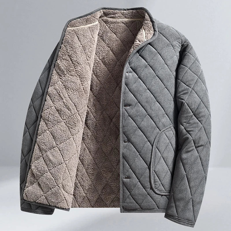 Mens Winter Jacket Windproof Thickened Padded Jacket Casual Diamond Warm Fleece Lined Coat Middle-Aged Dad's Solid Outdoor Wear