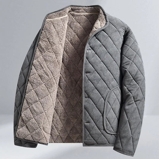 Mens Winter Jacket Windproof Thickened Padded Jacket Casual Diamond Warm Fleece Lined Coat Middle-Aged Dad's Solid Outdoor Wear