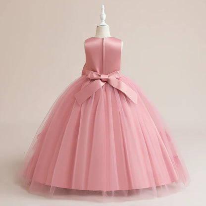Summer Flower Bridesmaid Girls Dress Elegant Wedding Princess Party Kids Dresses For Girl Gala Bow Birthday Evening Prom Costume