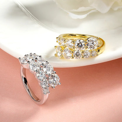 10 Gems Full Moissanite Rings for Women Sparkling Flawless Lab Created Diamond Wedding Band S925 Sterling Silver Jewelry