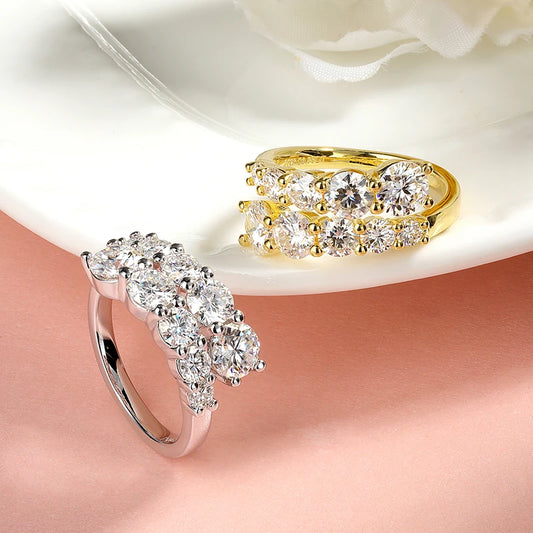 10 Gems Full Moissanite Rings for Women Sparkling Flawless Lab Created Diamond Wedding Band S925 Sterling Silver Jewelry