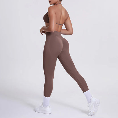 Women 2pcs Patchwork Sport Yoga Suit Training Sleeveless Sport Gym Tops Tummy Control Slimming Booty Leggings Yoga Suit Sports