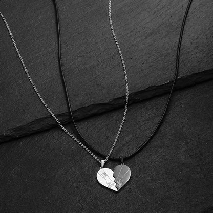 Fashion Stainless Steel Heart Puzzle Lock Key Pendant Couple Necklace Pendants Necklaces For Lovers Valentine's Day Jewelry