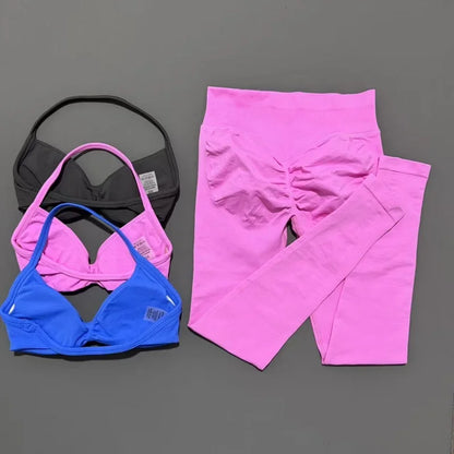 2 Pcs Seamless Yoga Sports Set for Women Resistant Backless Bra Pilates Fitness Workout Running Leggings Gym Suit