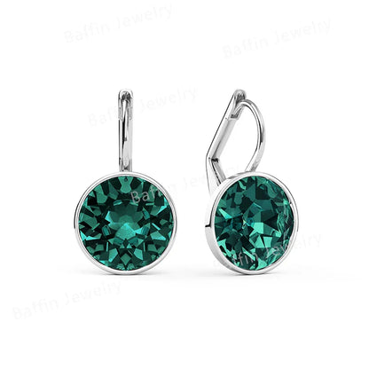 Earring for Women Christmas Birthday Premium Austrian Crystals Round Cut Dangle Silver Gold Color Pierced Jewelry