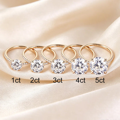 1ct-5ct All Moissanite Rings for Women Sparkling Lab Diamond S925 Sterling Silver with Gold Plated Wedding Promise Rings